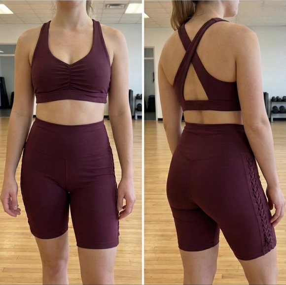 aerie Pants - Offline by Aerie Maroon Activewear Set – Top Size S, Shorts Size M